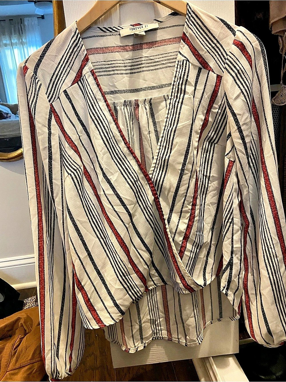 Forever 21 Striped Blouse in White & Red